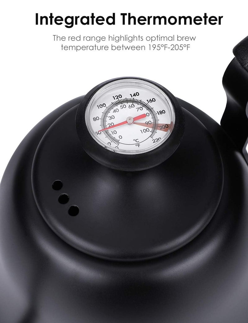 Chefbar Tea Kettle with Thermometer Stovetop Gooseneck Kettle 28oz 0.8L Pour Over Coffee Pot, Matte Black Camping Home Kitchen Water Boiler, 1Pack - Image 3